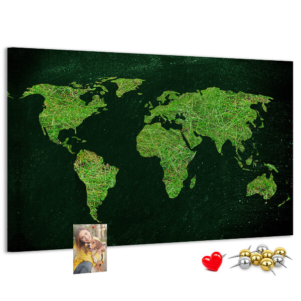 Korková tabuľa Zelená mapa sveta s cestnou sieťou