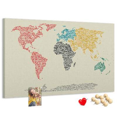 Nástenka Mapa sveta slovami a farbami