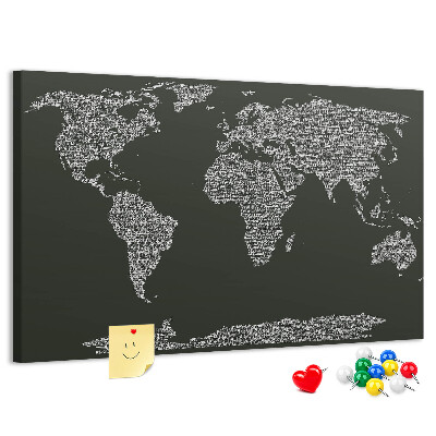 Korková nástenka na stenu Mapa sveta v textovej forme.