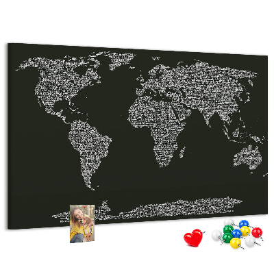 Korková nástenka na stenu Mapa sveta v textovej forme.