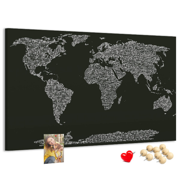 Korková nástenka na stenu Mapa sveta v textovej forme.