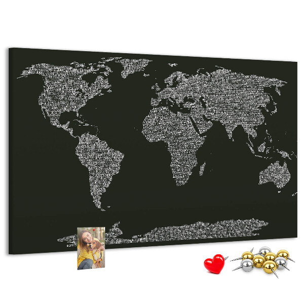 Korková nástenka na stenu Mapa sveta v textovej forme.