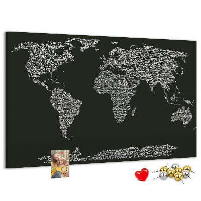 Korková nástenka na stenu Mapa sveta v textovej forme.
