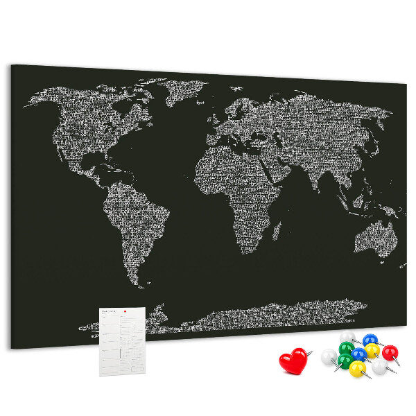 Korková nástenka na stenu Mapa sveta v textovej forme.