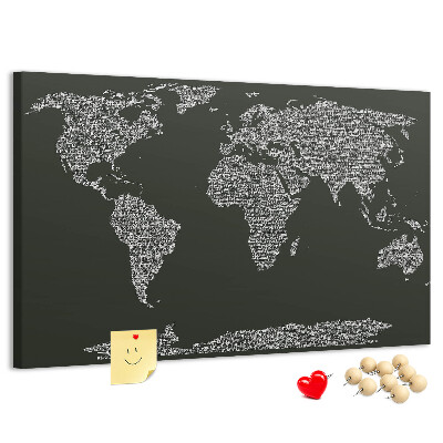 Korková nástenka na stenu Mapa sveta v textovej forme.