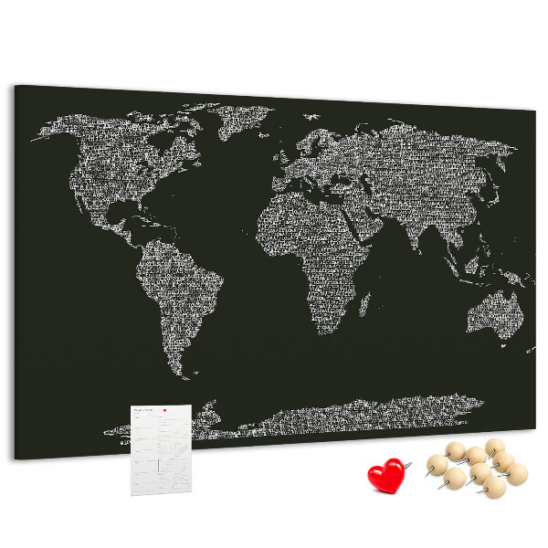 Korková nástenka na stenu Mapa sveta v textovej forme.