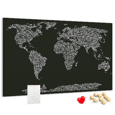 Korková nástenka na stenu Mapa sveta v textovej forme.
