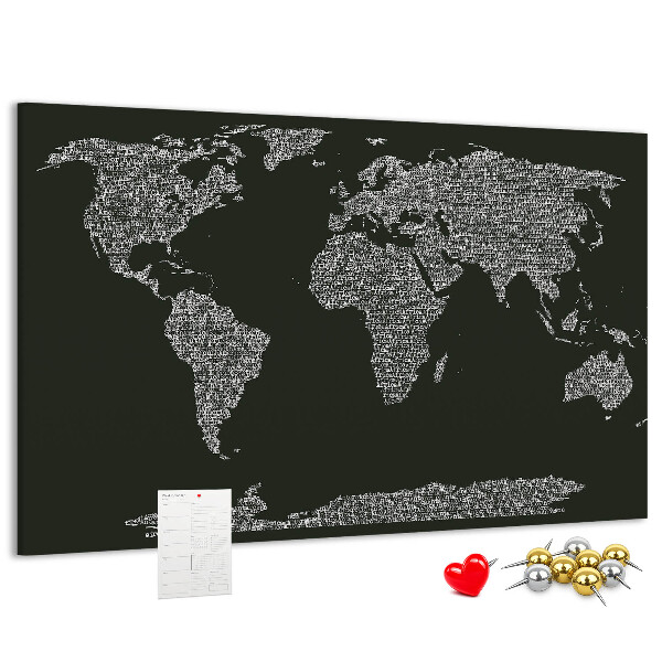 Korková nástenka na stenu Mapa sveta v textovej forme.