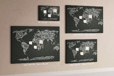 Korková nástenka na stenu Mapa sveta v textovej forme.