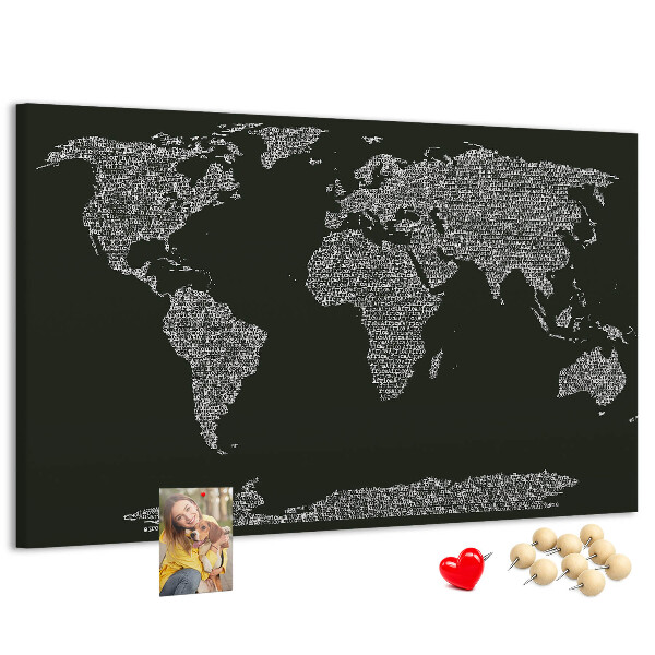 Korková nástenka na stenu Mapa sveta v textovej forme.
