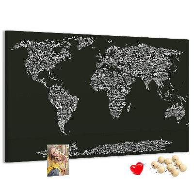 Korková nástenka na stenu Mapa sveta v textovej forme.