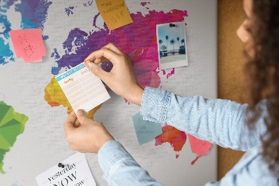 Korková nástenka na stenu Farebná polygonálna mapa sveta
