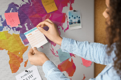 Korková nástenka na stenu Farebná polygonálna mapa sveta