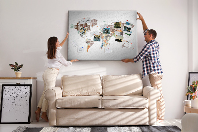 Korková tabuľa Mapa sveta s názvami krajín