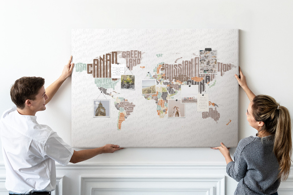 Korková tabuľa Mapa sveta s názvami krajín