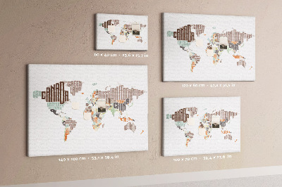 Korková tabuľa Mapa sveta s názvami krajín
