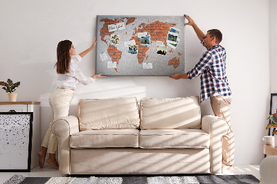 Korková nástenka na stenu Mapa sveta oproti tehlovej stene
