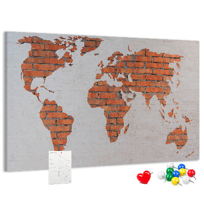 Korková nástenka na stenu Mapa sveta oproti tehlovej stene