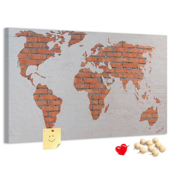 Korková nástenka na stenu Mapa sveta oproti tehlovej stene