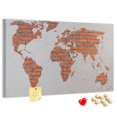 Korková nástenka na stenu Mapa sveta oproti tehlovej stene