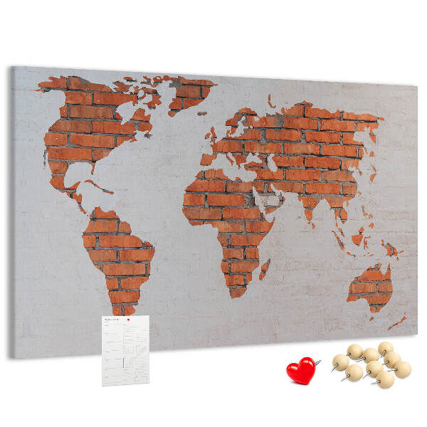 Korková nástenka na stenu Mapa sveta oproti tehlovej stene