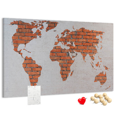 Korková nástenka na stenu Mapa sveta oproti tehlovej stene