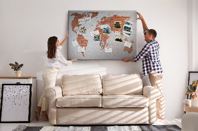 Korková nástenka na stenu Mapa sveta oproti tehlovej stene