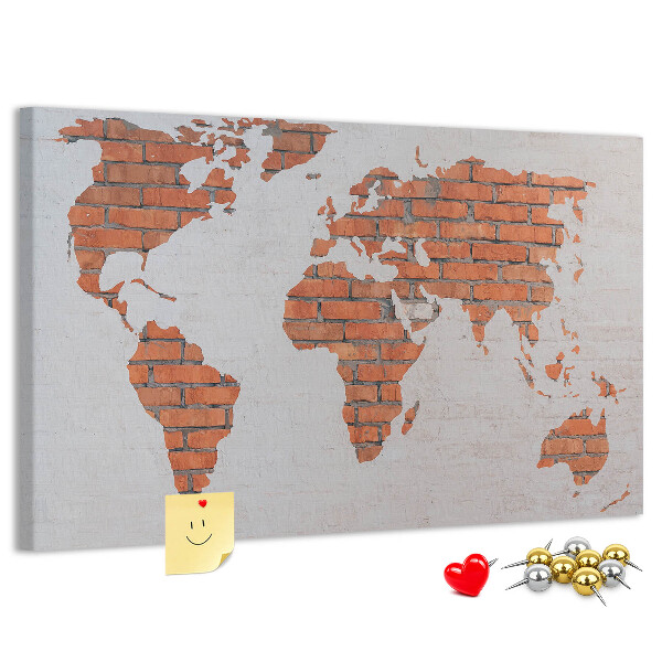 Korková nástenka na stenu Mapa sveta oproti tehlovej stene