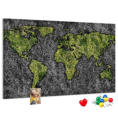 Korková nástenka na stenu Zelená mapa sveta na sivom pozadí