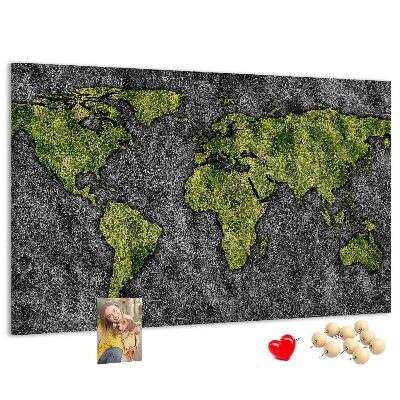 Korková nástenka na stenu Zelená mapa sveta na sivom pozadí