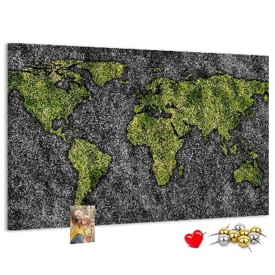 Korková nástenka na stenu Zelená mapa sveta na sivom pozadí