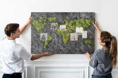 Korková nástenka na stenu Zelená mapa sveta na sivom pozadí