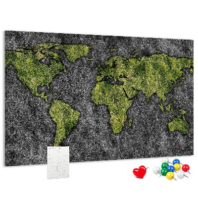 Korková nástenka na stenu Zelená mapa sveta na sivom pozadí