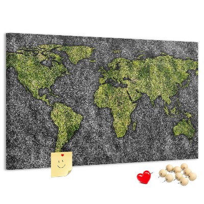 Korková nástenka na stenu Zelená mapa sveta na sivom pozadí