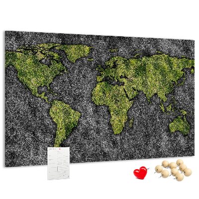 Korková nástenka na stenu Zelená mapa sveta na sivom pozadí
