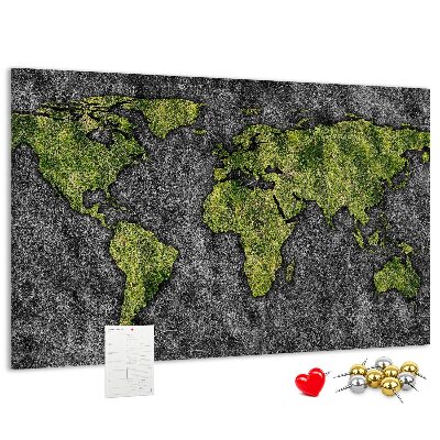 Korková nástenka na stenu Zelená mapa sveta na sivom pozadí