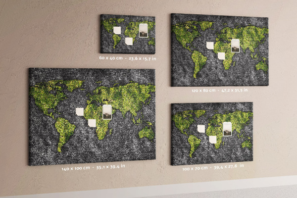 Korková nástenka na stenu Zelená mapa sveta na sivom pozadí