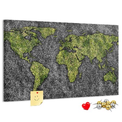 Korková nástenka na stenu Zelená mapa sveta na sivom pozadí