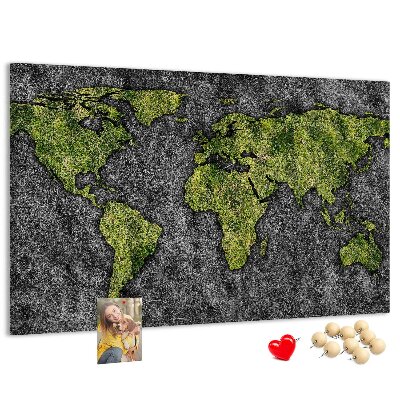 Korková nástenka na stenu Zelená mapa sveta na sivom pozadí