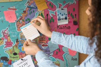 Korková nástenka na stenu Farebná mapa Európy s názvami krajín
