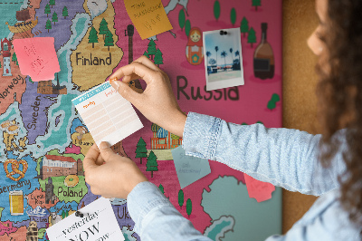Korková nástenka na stenu Farebná mapa Európy s názvami krajín