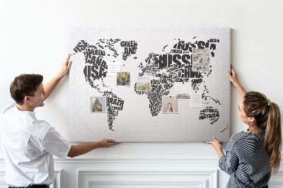 Korková tabuľa Mapa sveta s názvami krajín slovami