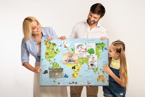 Nástenka Mapa sveta so zvieratami a kontinentmi