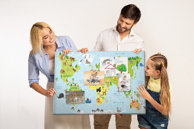 Nástenka Mapa sveta so zvieratami a kontinentmi