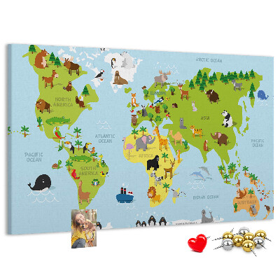 Nástenka Mapa sveta so zvieratami a kontinentmi