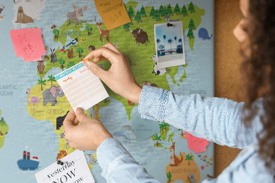 Nástenka Mapa sveta so zvieratami a kontinentmi