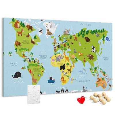 Nástenka Mapa sveta so zvieratami a kontinentmi