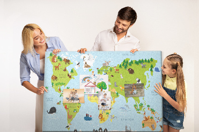 Nástenka Mapa sveta so zvieratami a kontinentmi