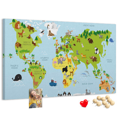 Nástenka Mapa sveta so zvieratami a kontinentmi