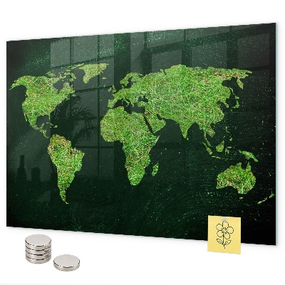 Magnetická tabuľa na stenu trávnatá mapa sveta